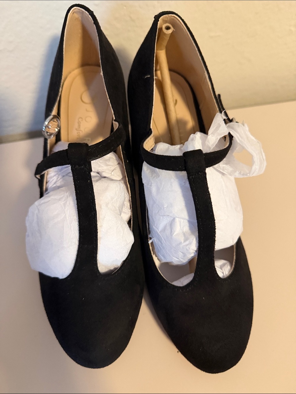 Journee Collection Black T-Strap Suede Heels